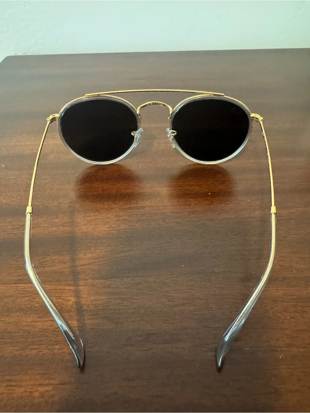 Ray-Ban Round Double Bridge Sunglasses in Gold with Black Lenses